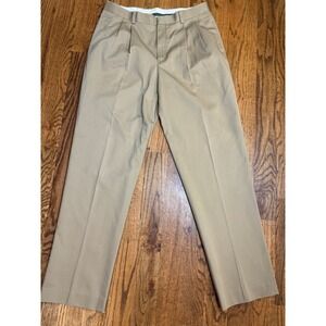 LL Bean Natural Fit Pleated Chino Pants Mens 35 Khaki Tan 100% Cotton 262554
